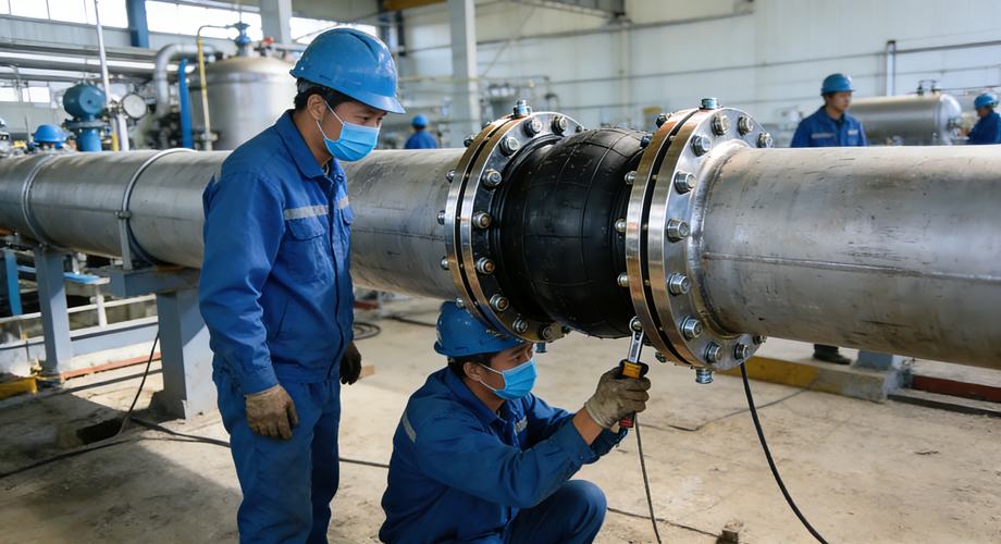 久安供水 市政污水處理廠 大口徑可曲撓橡膠接頭廠家合作案例實(shí)拍